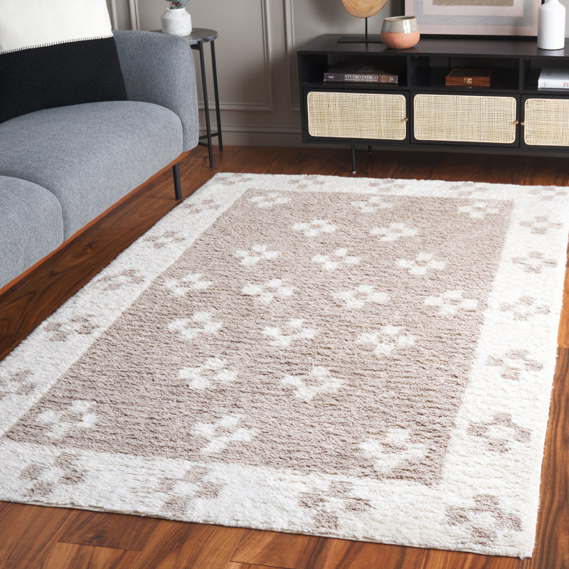 Lott Hand Tufted Wool/Cotton Geometric Rug in Beige/Ivory, Rectangle 5' x 8'
