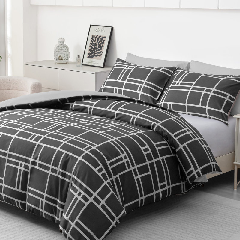 Premium Reversible Duvet Cover Set with Zipper Closure and Corner Ties, Single Duvet Cover Set + 1 Standard Pillowcase