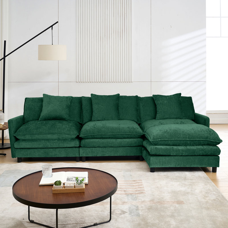 Canapé en chenille de 108 po à structure modulaire en L de 108 po au design polyvalent qui s'adapte à tout espace intérieur