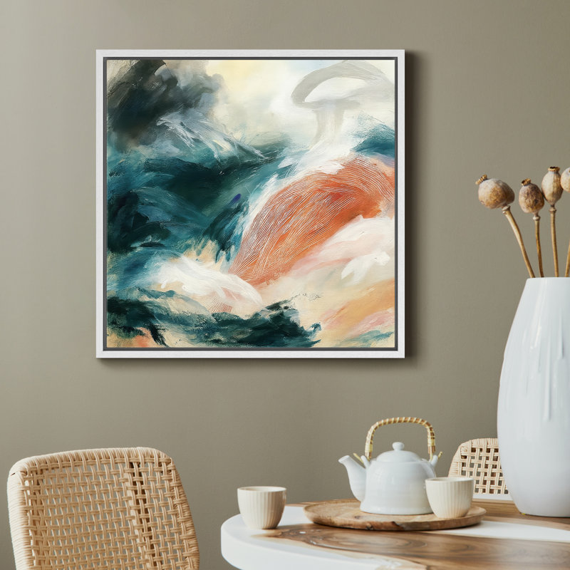 Framed Canvas Wall Art Abstract Print for Living Room Decor, 16.8" H x 16.8" W, Framed Print without Mat, White