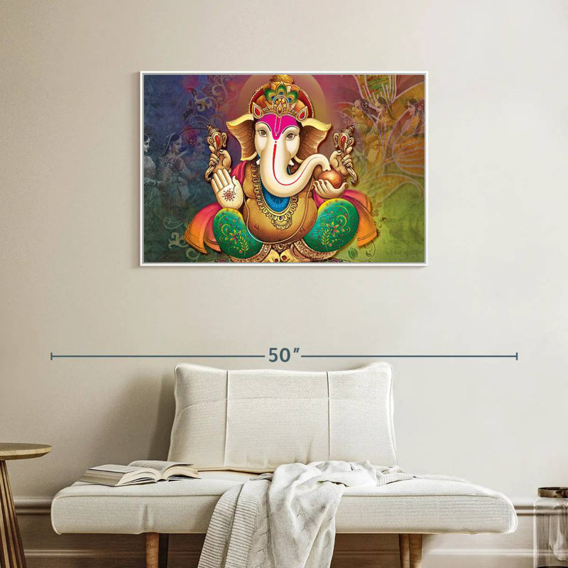 Divinité indienne Ganesh, Cadre flottant blanc, 37 po x 25 po
