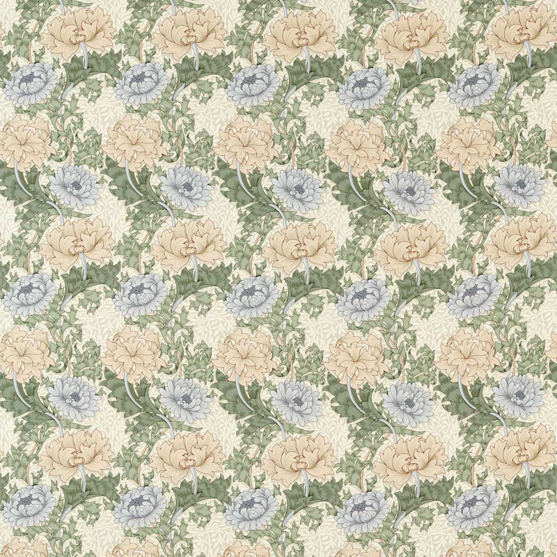 Chrysanthemum Fabric, Mineral/Cream