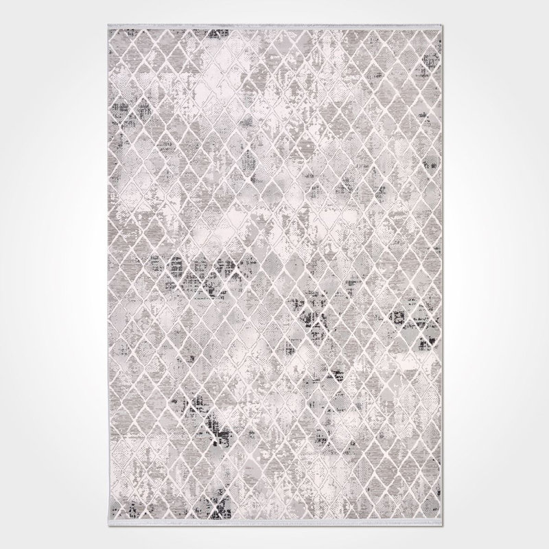 Tapis gris moderne / géométrique antidérapant lavable à la machine, Tapis de couloir 2 pi 8 po x 8 pi 3 po