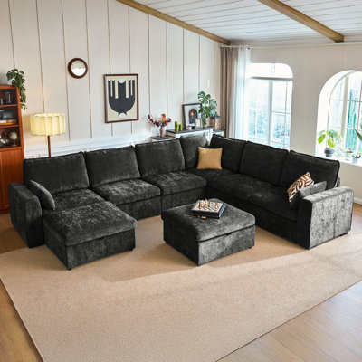 8-seater Oversized Modular Sofa Comfy Cloud Couch With Storage, Chenille Deep Convertible Sectional Sleeper Sofa Bed, Pet Friendly Covers Washable With 2 Ottomans