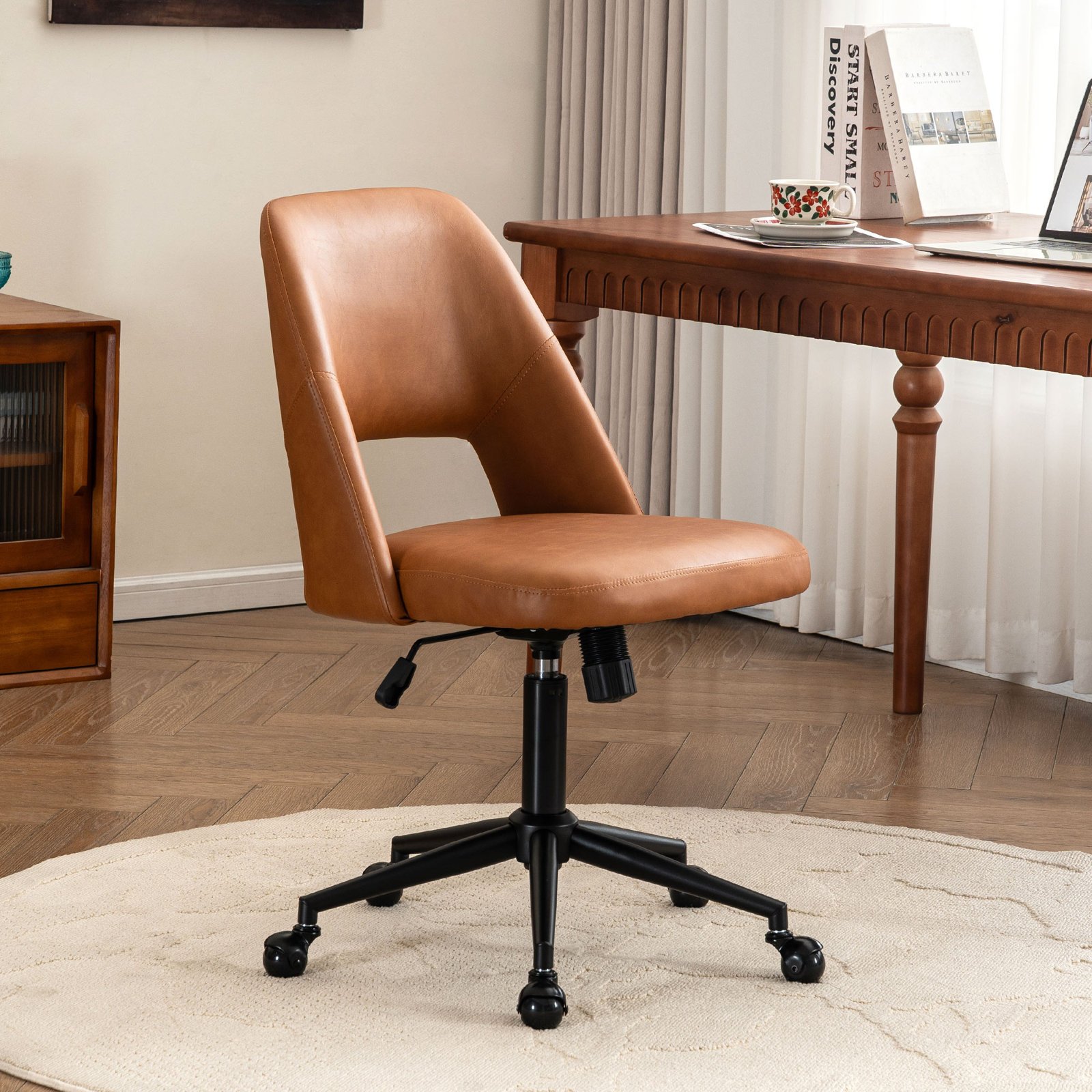 Gramercy Swivel Office Chair, 	Brown Faux Leather