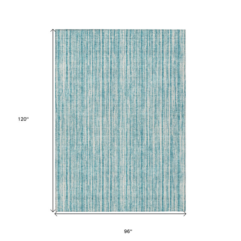 Tapis intérieur / extérieur rayé bleu sarcelle et ivoire 8 'X 10'