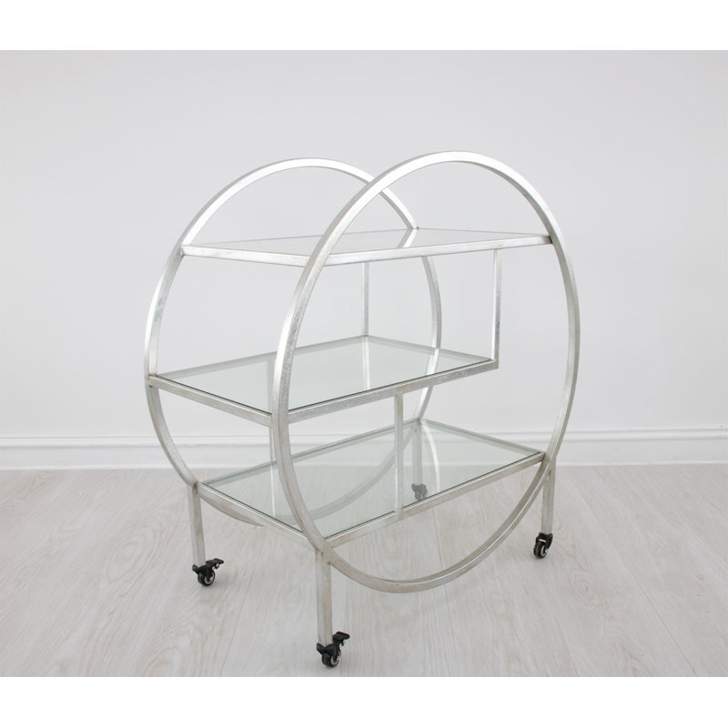 Milo Round Bar Cart, Silver Leaf