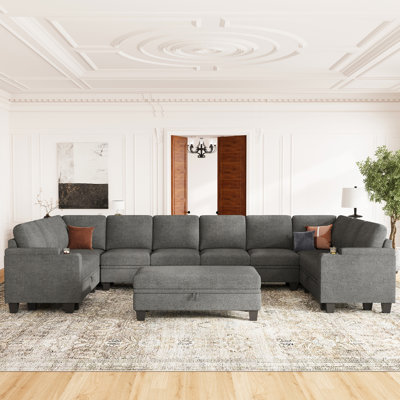 Anjanette Jenette Chenille 150.2'' Oversized U-Shaped Storage Sofa Sectional Modular Couch With A Large Ottoman