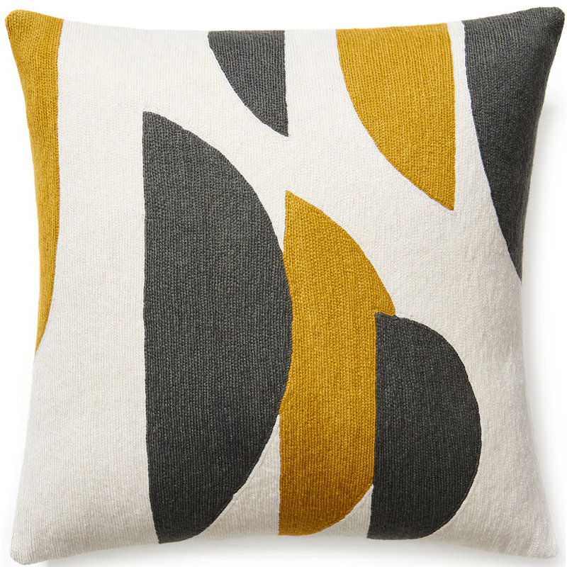 Slice Hand-Embroidered Chain Stitch Pillow, Cream/Curry/Dark Gray