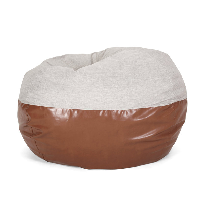 Fauteuil à billes rond Maxi en tissu bicolore et similicuir de 5 pieds gris clair et brun café