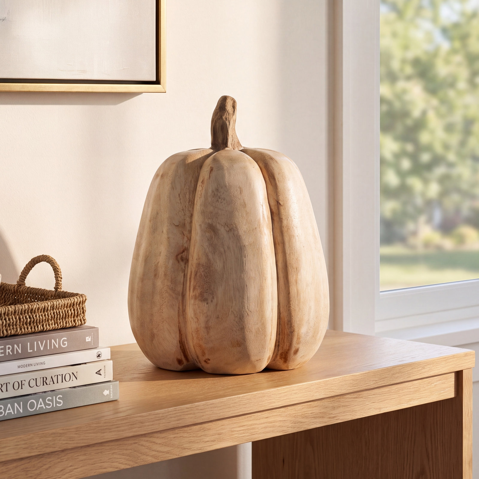 Carved Mango Wood Pumpkin Figurine