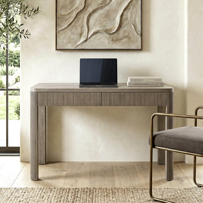 Bureau rectangulaire cannelé de 48 po de large en chêne gris antique Mendoza