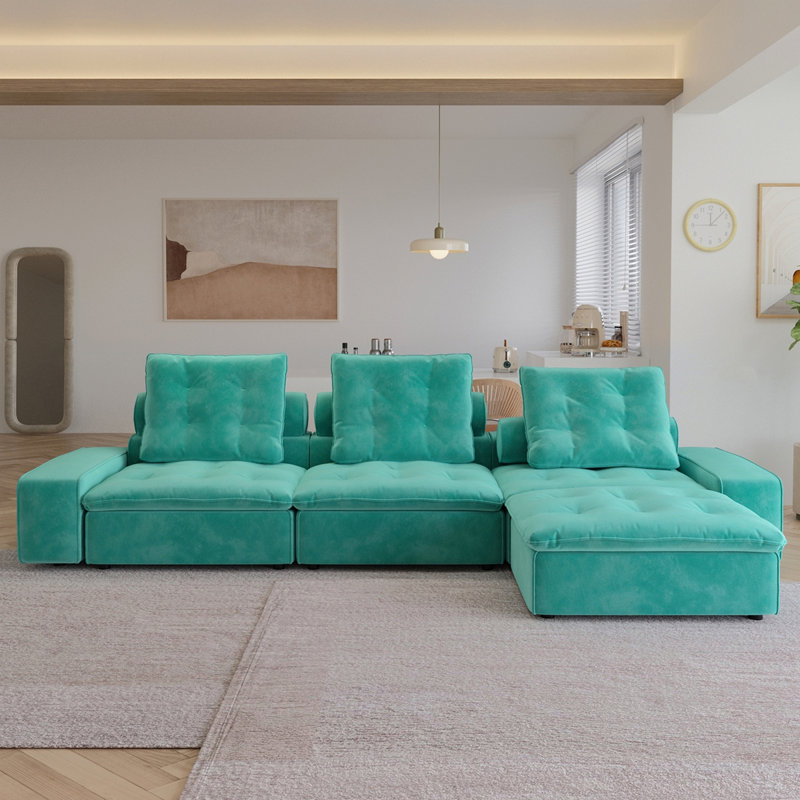 Canapé modulaire en L à 4 places Sky Cloud, Tiffany Blue