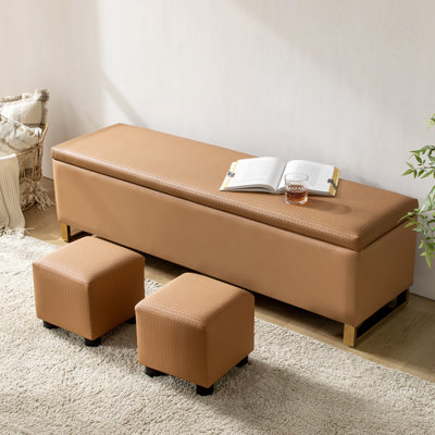 Mayowa Modern 60" Wide Storage Bench with Two Ottomans and Diamond Weave Patterns by Mercer41