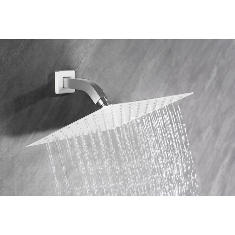 High Rain Shower Head 304 Stainless Steel - Self Cleaning Nozzles For Bathroom, White, 8"x8", 2.4lb Bathroom With Nozzles, 8x8,