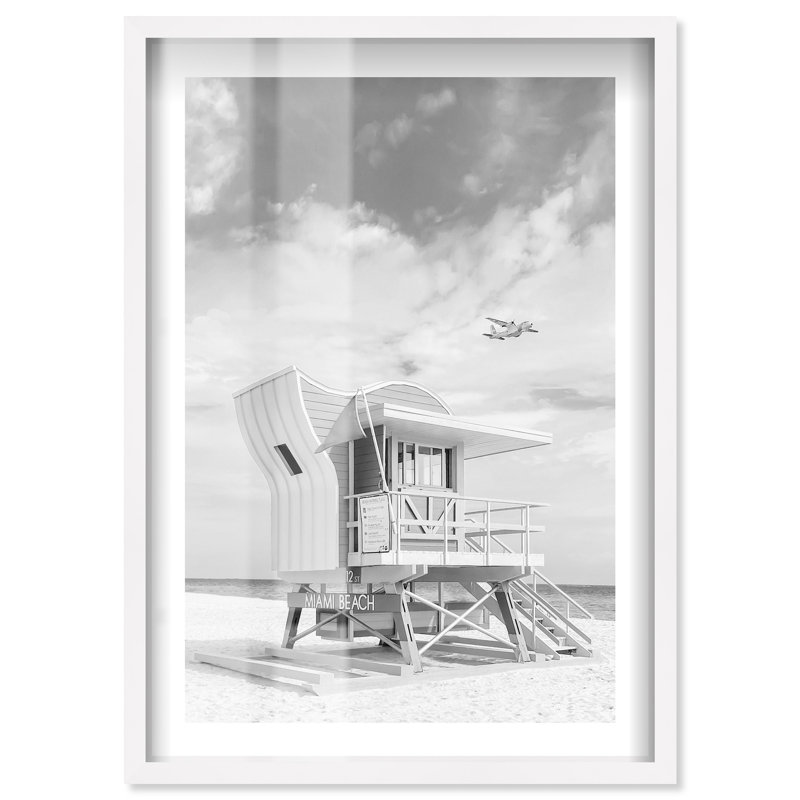«Miami beach», reproduction d'art rétro par Miami, H 25 po x l 17 po, Blanc