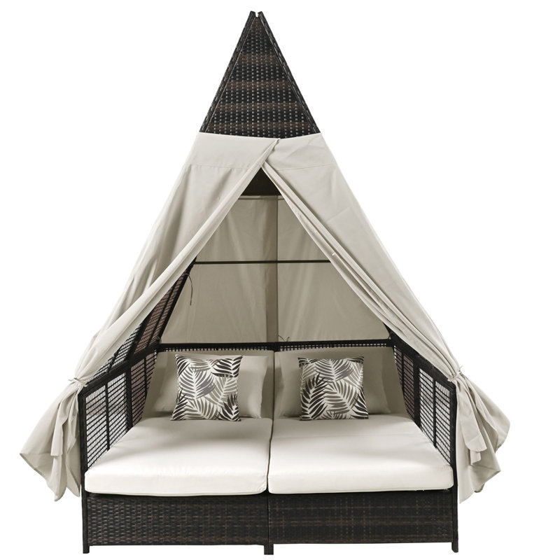 Lit de jour d'extérieur avec coussins 65,4 po Cibis, Beige