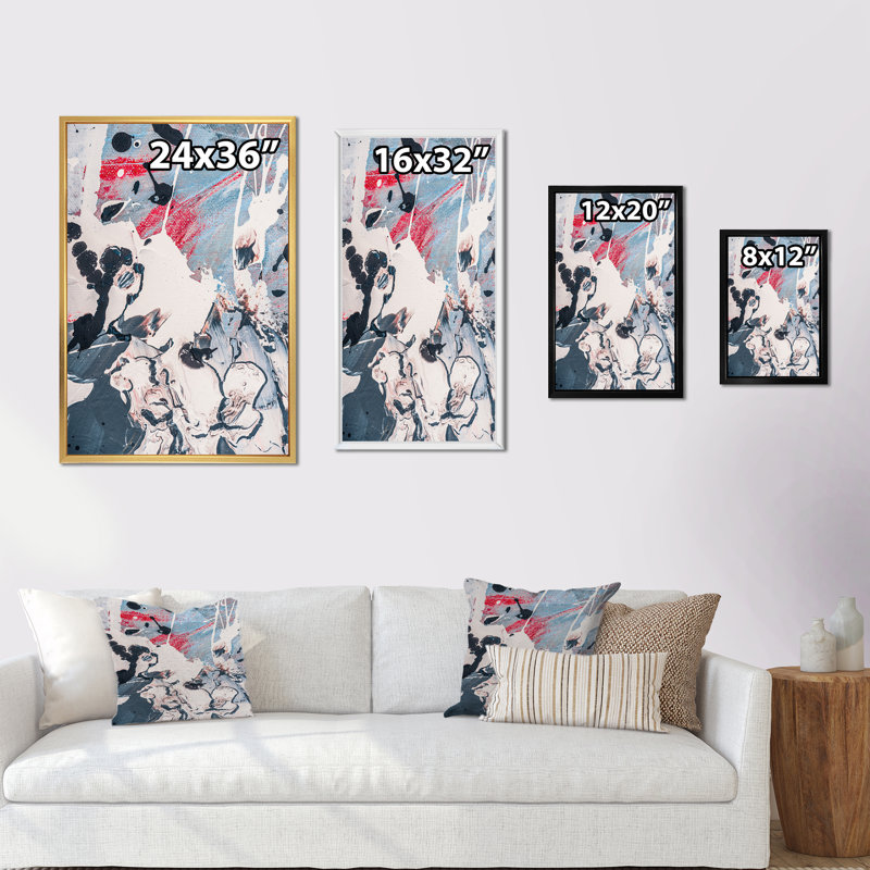 «Black Red and White Colors Spatters», reproduction de cadre photo sur toile, H 12 po x l 8 po x P 1 po