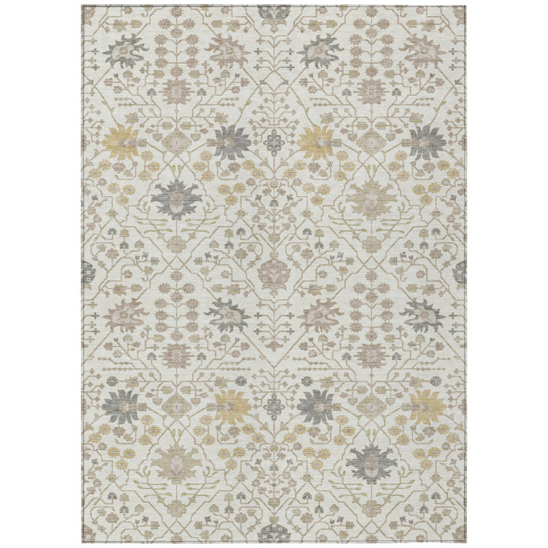 3' X 5' Ivory Beige And Gray Oriental Washable Indoor Outdoor Area Rug