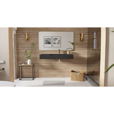 Lavabo de salle de bain mural rectangulaire en résine 39,4 po x 19,6 po Badeloft WT-04-B-MBLK