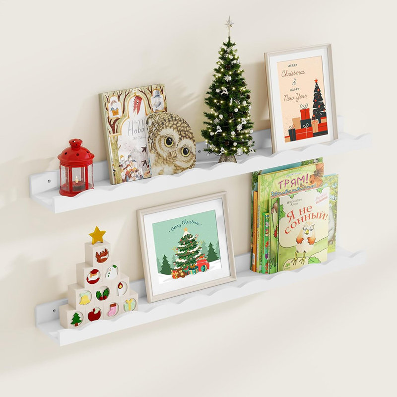 Tablette murale flottante en pin - ensemble de 2 tablettes murales blanches pour livres, photos et décoration intérieure