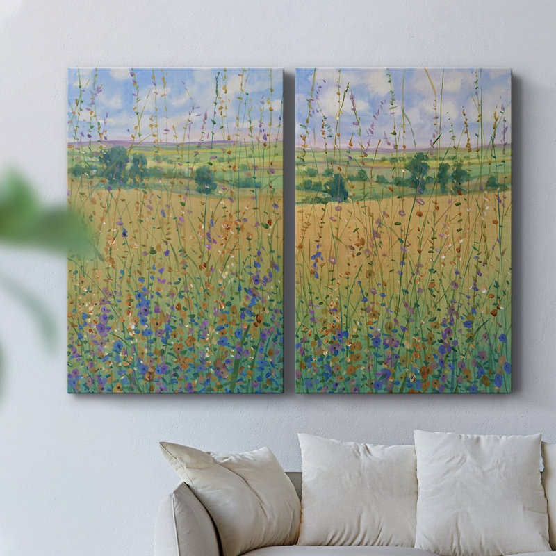 Wildflower Path I - Toile tendue avec châssis de qualité supérieure - Prêt à être accroché, H 48 po x l 32 po