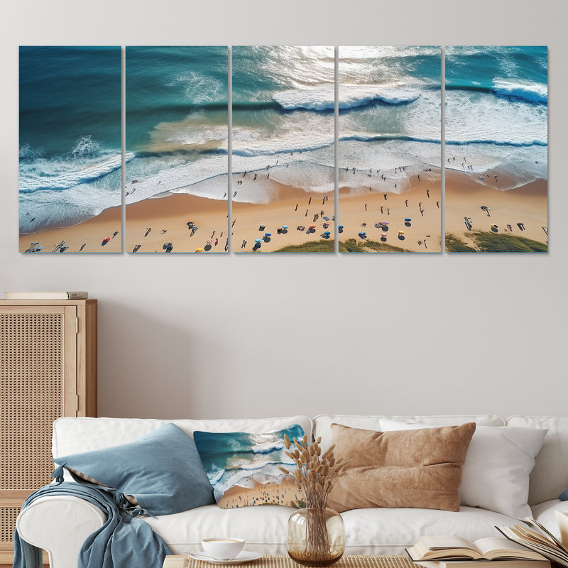 5 pièces, art mural bleu, plage et océan, H 28 po x l 60 po