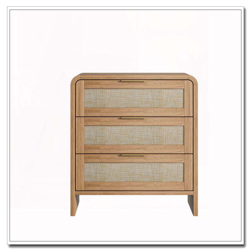 Rattan Nightstand with Charging Station, 1, Oak