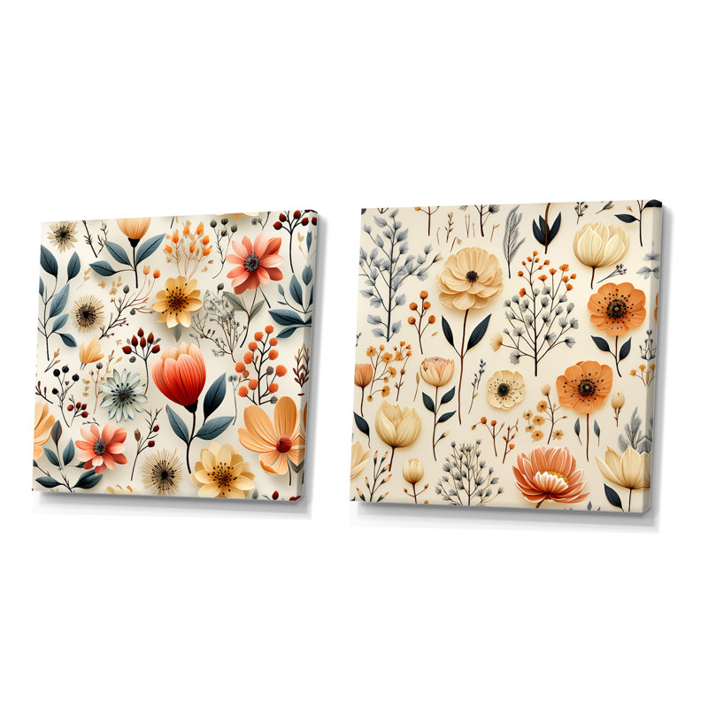 Swanley - Ensemble de 2 impressions sur toile florales, Toile tendue, H 16 po x l 33 po x P 1 po