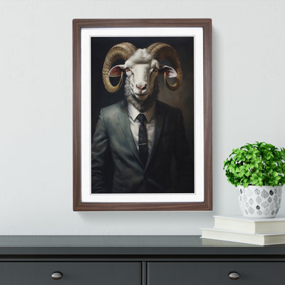 Ram Sheep In A Suit No.2 - Single Picture Frame Print on Wood