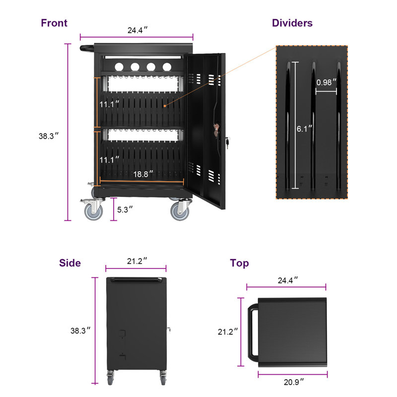 Mobile Charging Cart and Cabinet for Tablets Laptops 35-Device (B30PLUS)