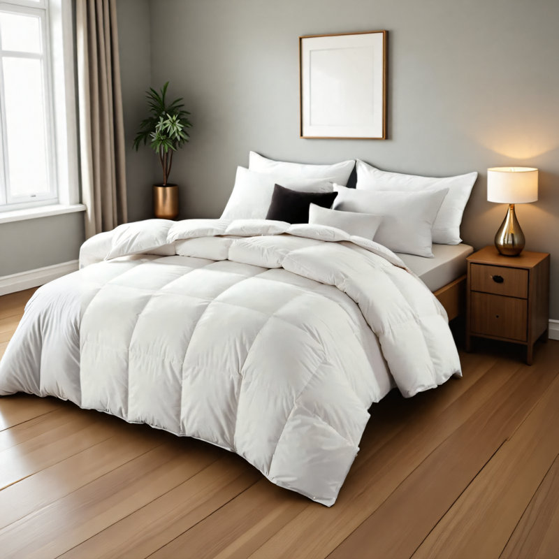 All-Season Goose Feather Down Comforter Soft 100% Cotton Fabric Duvet Insert With Corner Tabs, King