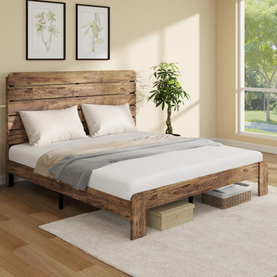 Heavy Duty Bed Frame, Platform Bed Frame with Wood Headboard & Footboard