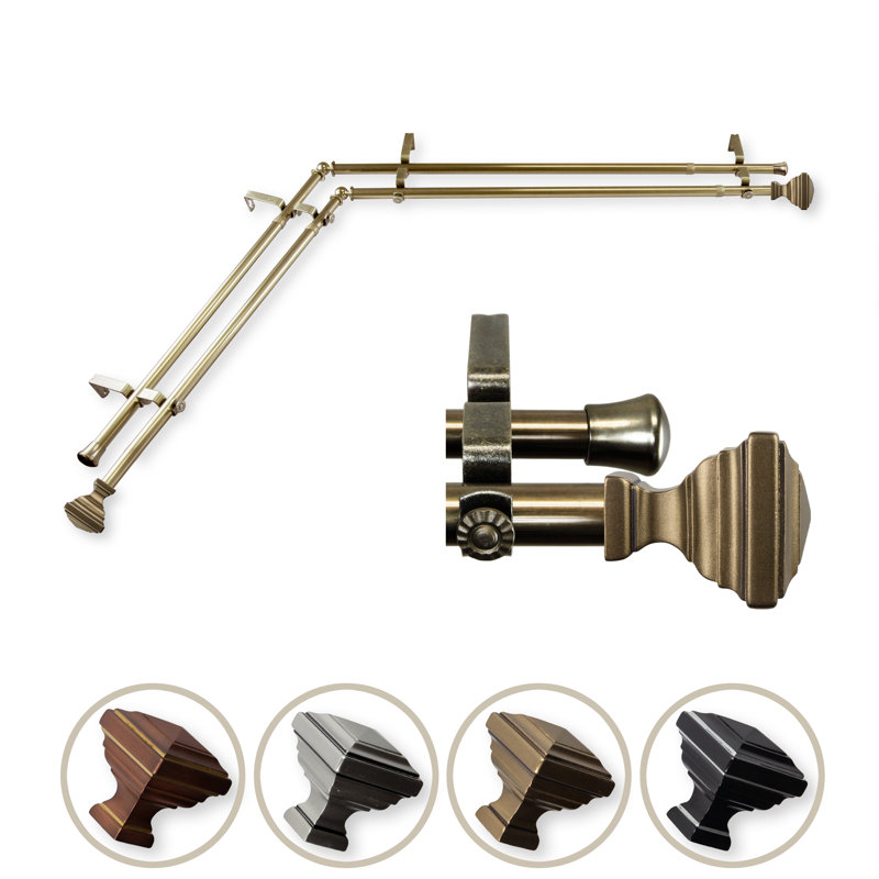 Adjustable 0.81'' Double Curtain Rod, 28" - 48", Antique Brass