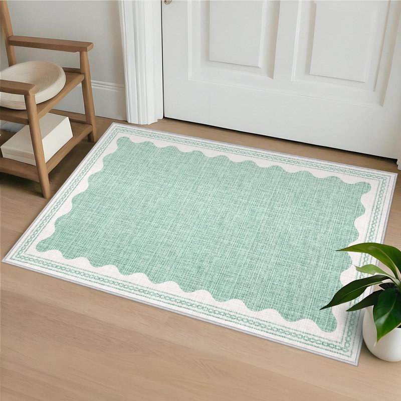 Tapis festonné et lavable pour tapis de chambre à coucher moderne, Vert clair, Rectangulaire 2 pi x 3 pi