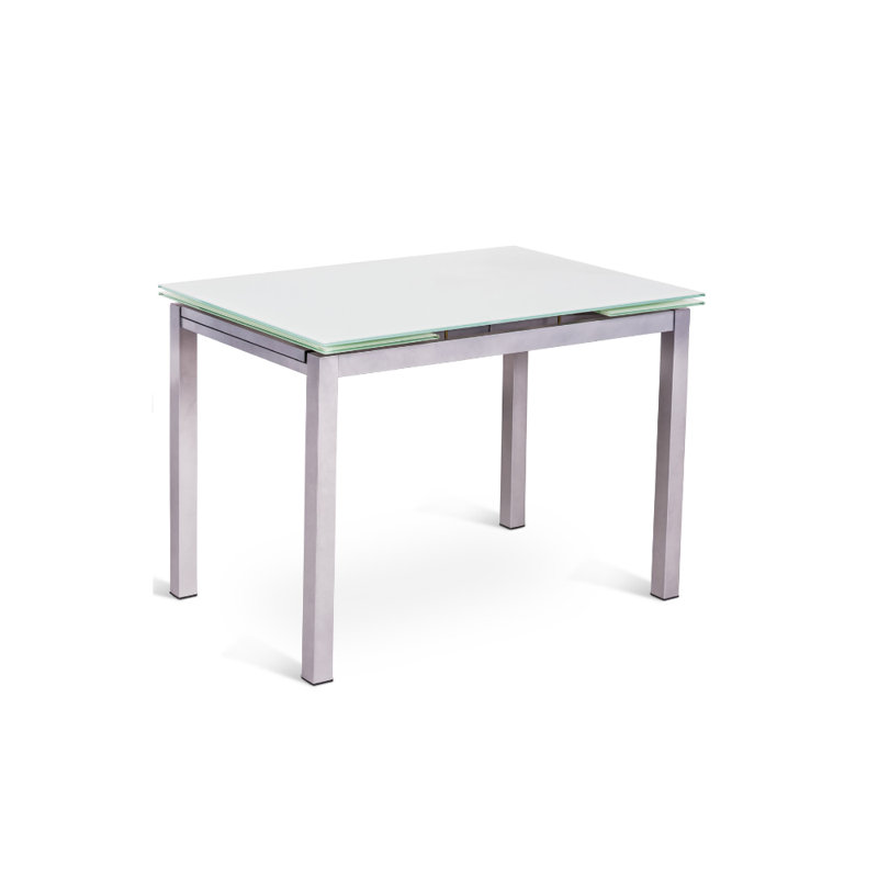 Brisco Extendable Glass Top Metal Base Dining Table, White, 75cm H x 200cm W x 80cm D