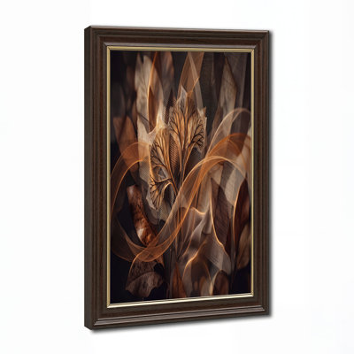 Amber Ginkgo Leaves With Mesh Texture And Glowing Lines Canvas Wall Art