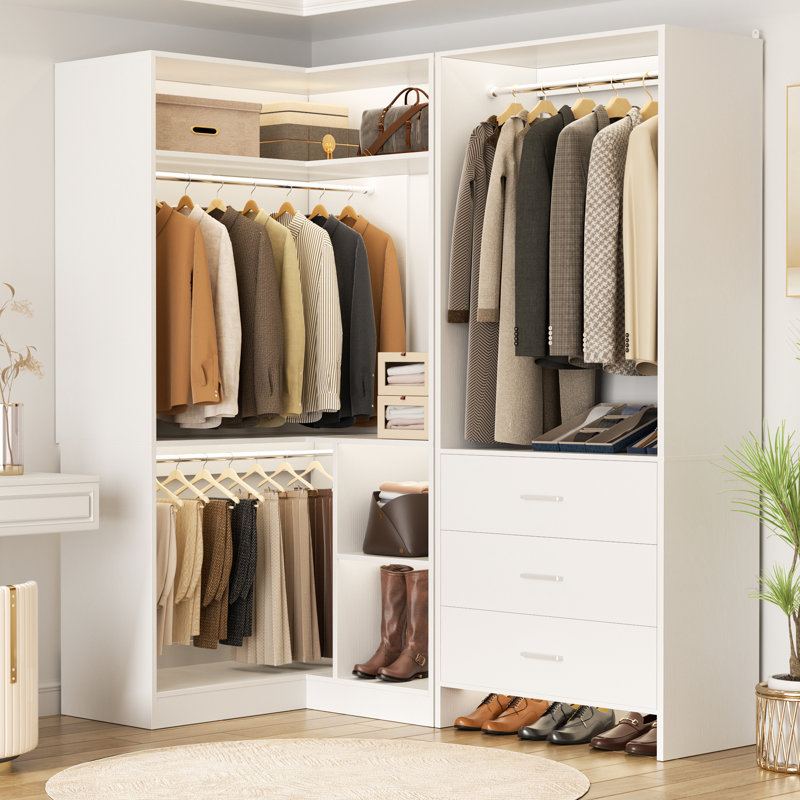 31.5'' - 57.2'' W Closet System with Wooden Drawers, White