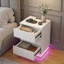 Bedside Table with 3 Drawers, Bedside Cabinet with LED Light & Charging Station, 2AC/2USB UK Plug Narrow Side Table, Wood White Nightstand for Bedroom Living Room Home