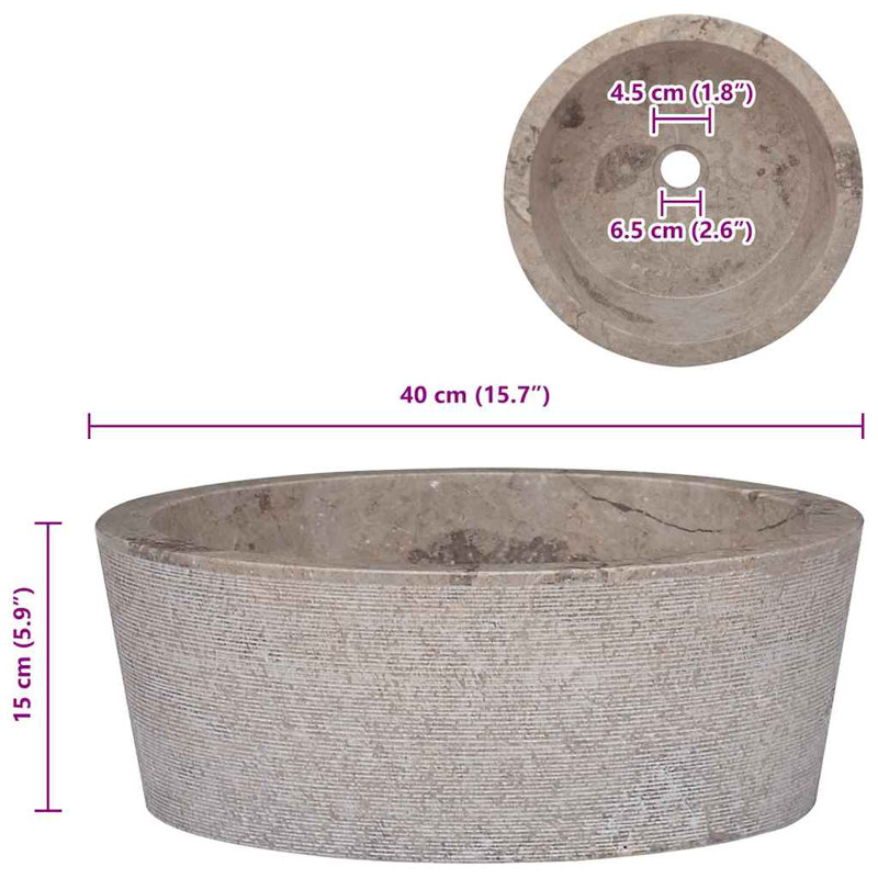 VidaXL 15.7'' Marble Circular Bathroom Sink, Taupe