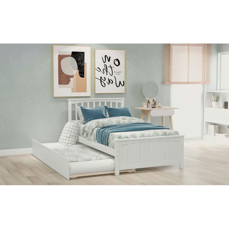 Lit plateforme simple avec lit gigogne, Blanc