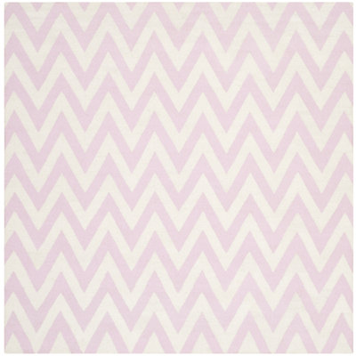 Tapis ivoire / rose en laine et coton à tissage plat Bogner
