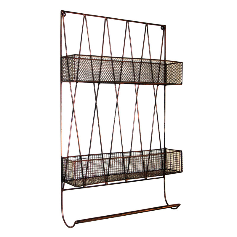 Monreal 2 Piece Metal Accent Shelf with Towel Bar, Distressed Black/Copper