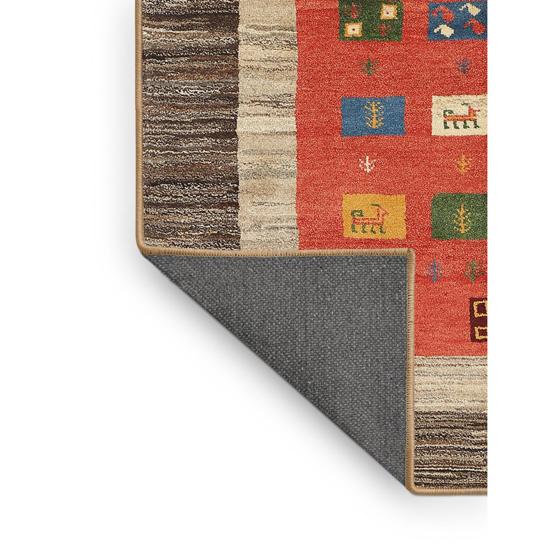Tapis contemporain vert / rouge / beige, Rectangle 2 pi x 5 pi