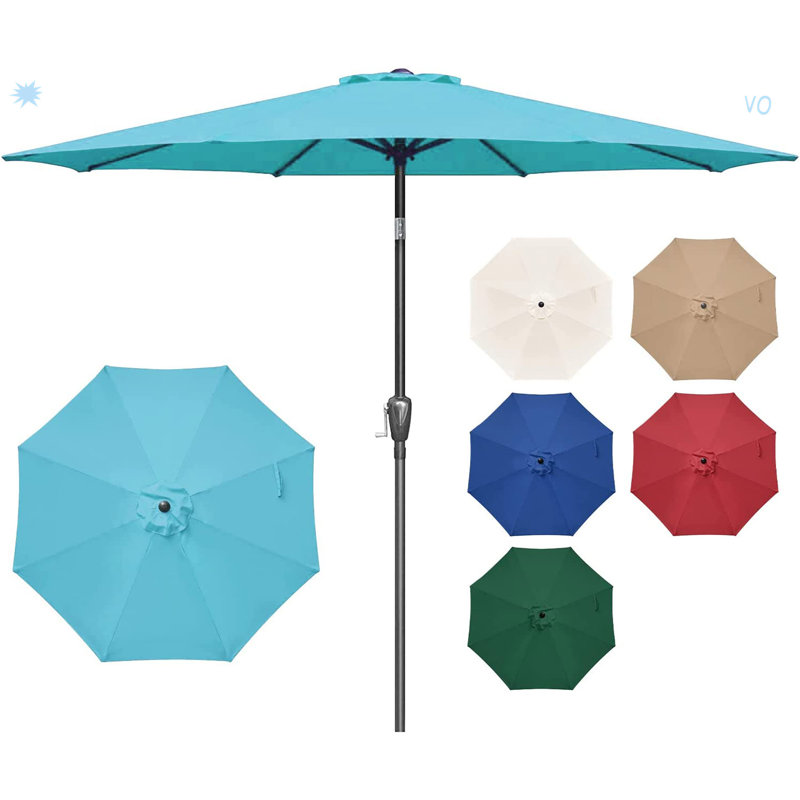 Parasol de table pour l'extérieur avec bouton-poussoir, H 108,09 po x l 108,09 po x P 107,83 po, Turquoise