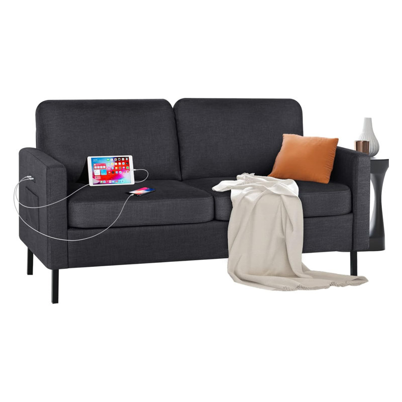 Redi 56.3" Square Arm Loveseat, Charcoal Gray