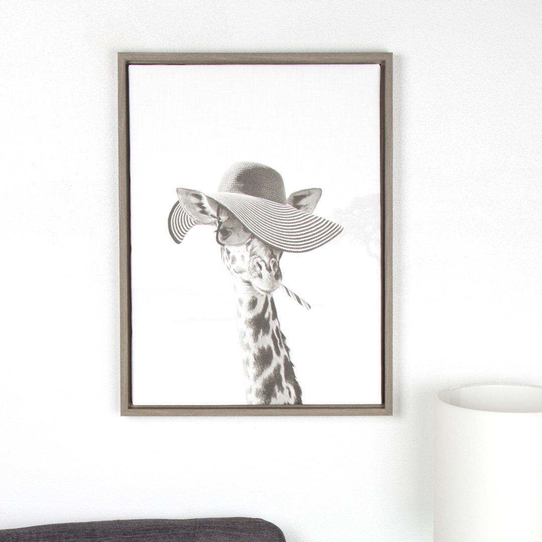 Melita Pascal 'Sarifa Giraffe Black and White Portrait' Framed Graphic Art on Wrapped Canvas Ebern Designs