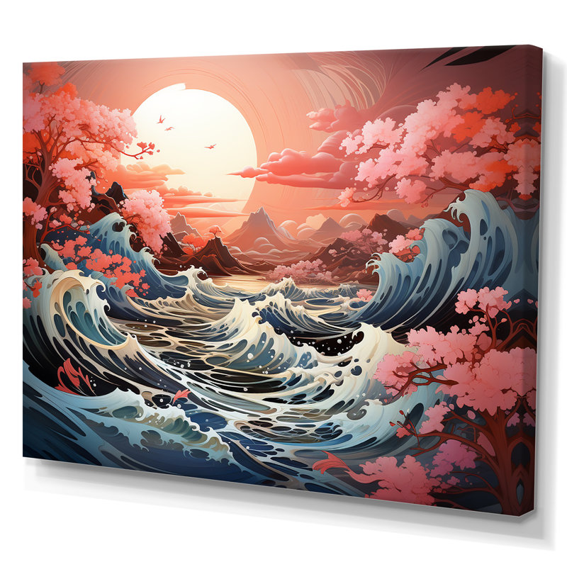 Paysage japonais de tempête océanique II sur toile, Toile tendue, H 30 po x l 40 po x P 1,5 po
