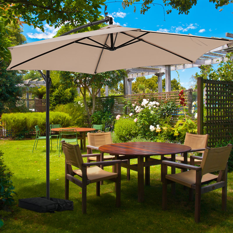10ft Offset Hanging Market Patio Umbrella With Base, Khaki