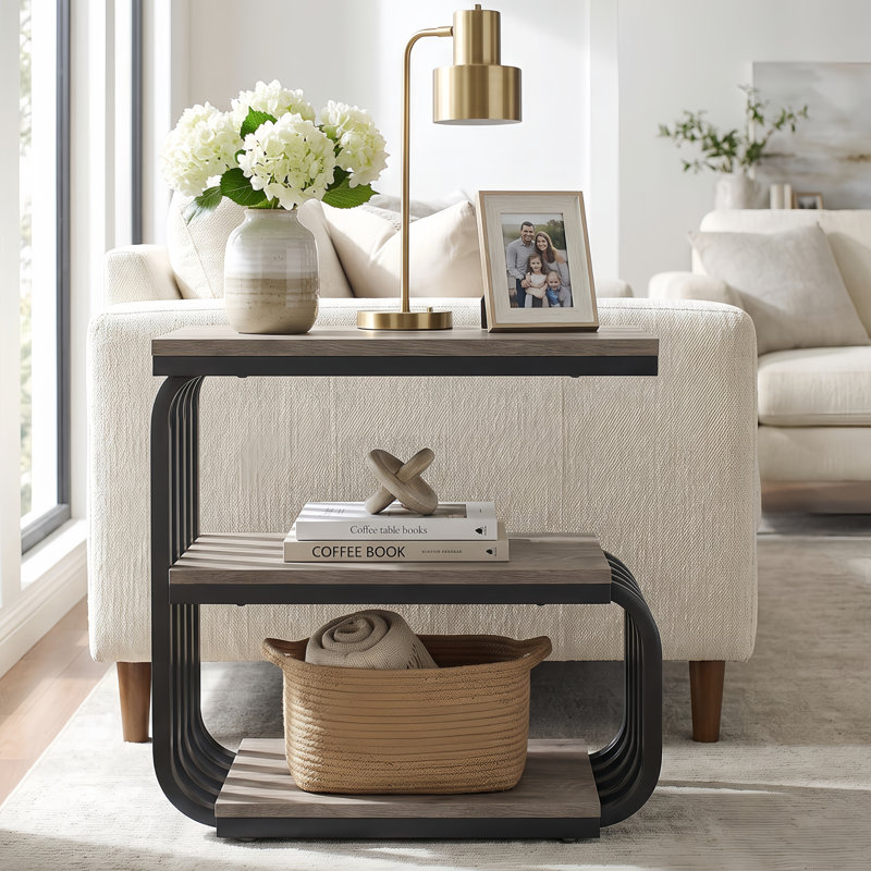 C-Shaped Side Table, 3-Tier Narrow End Table For Living Room, 1, Gray